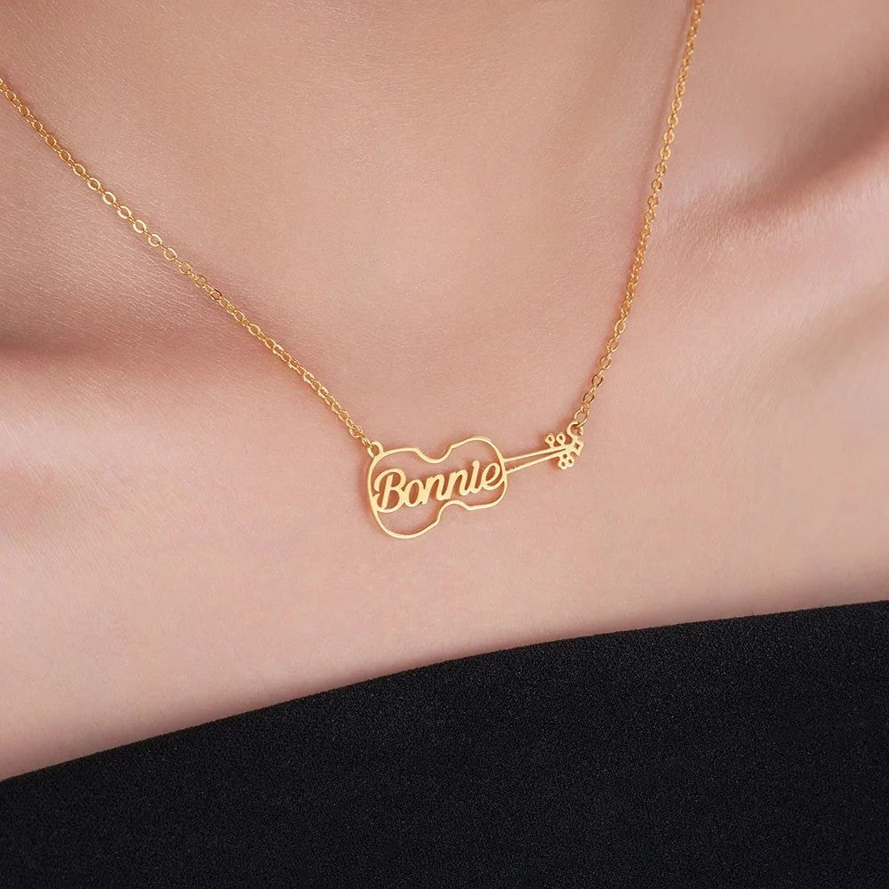 Stainless Steel Guitar Hollow Name Necklace