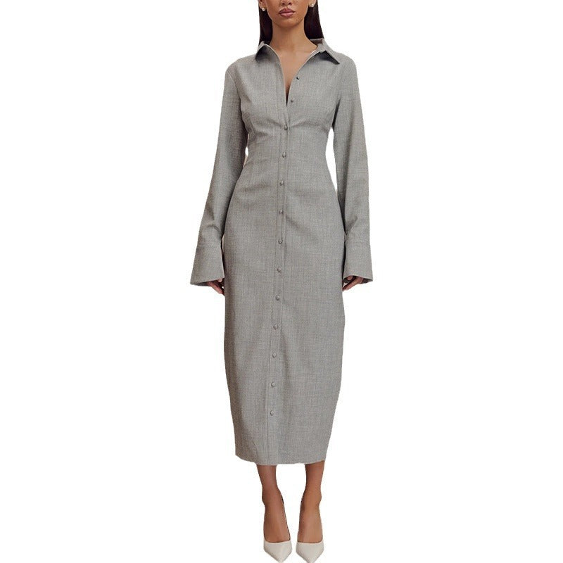 Lapel British Style Long Sleeve Dress
