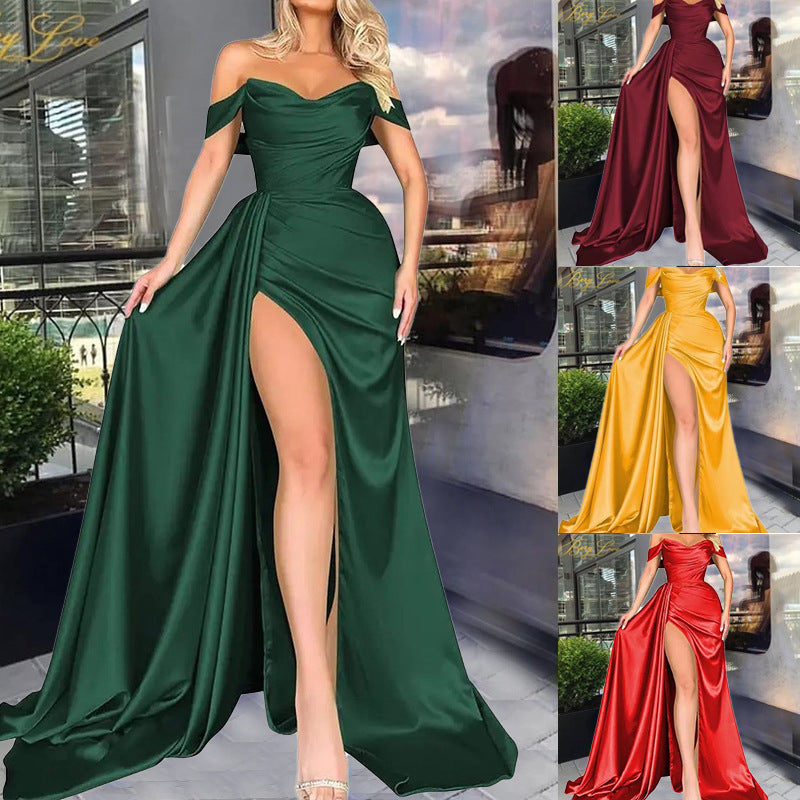 High Slit Sexy Host Off-shoulder Evening Dress