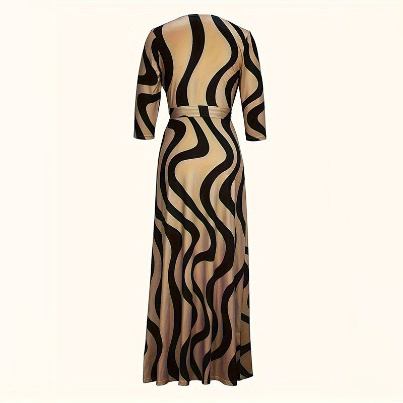 Elegant Half-Sleeve Belted Waist Women's Dress