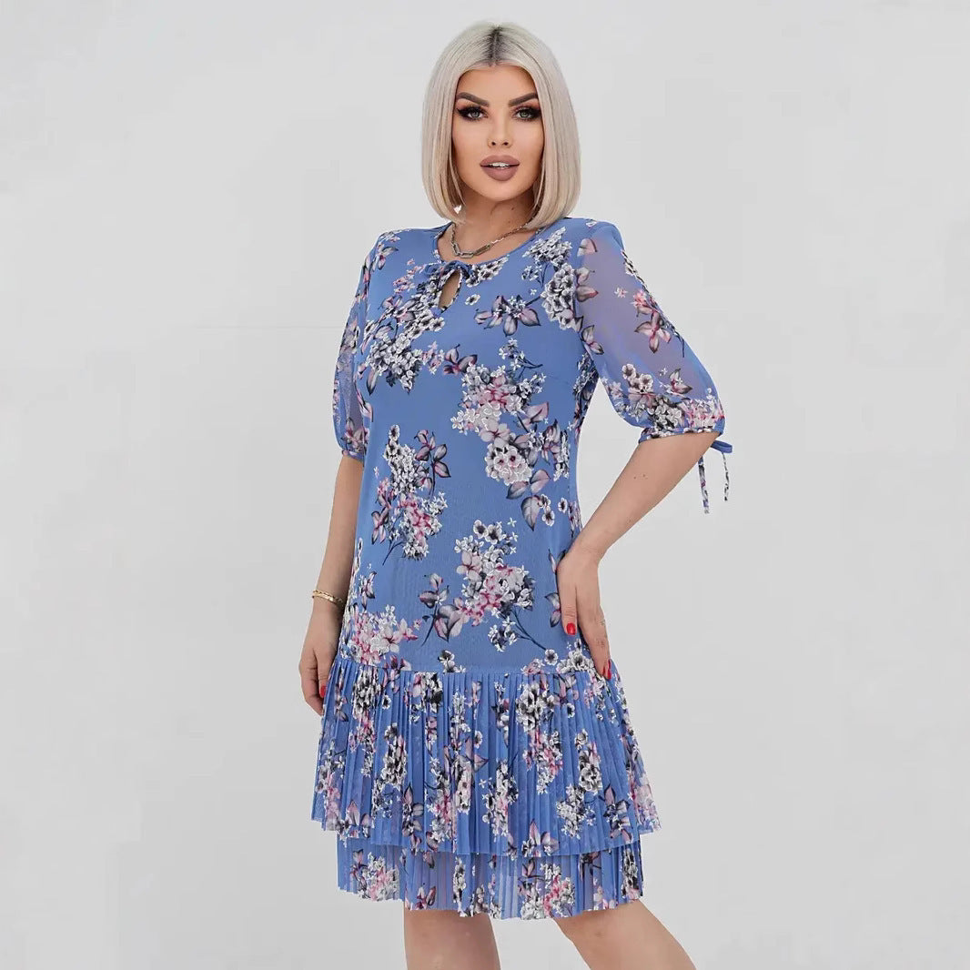 Simple Pleated Lace Up Dress