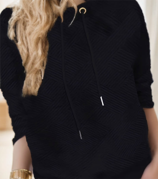 Elegant Neck Drawstring Pullover Sweatshirt