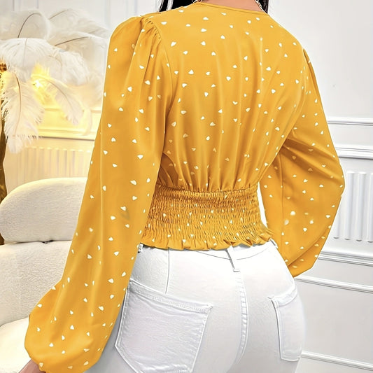 Ladies' Fashionable, Elegant Polka Dot Long Sleeved Shirt