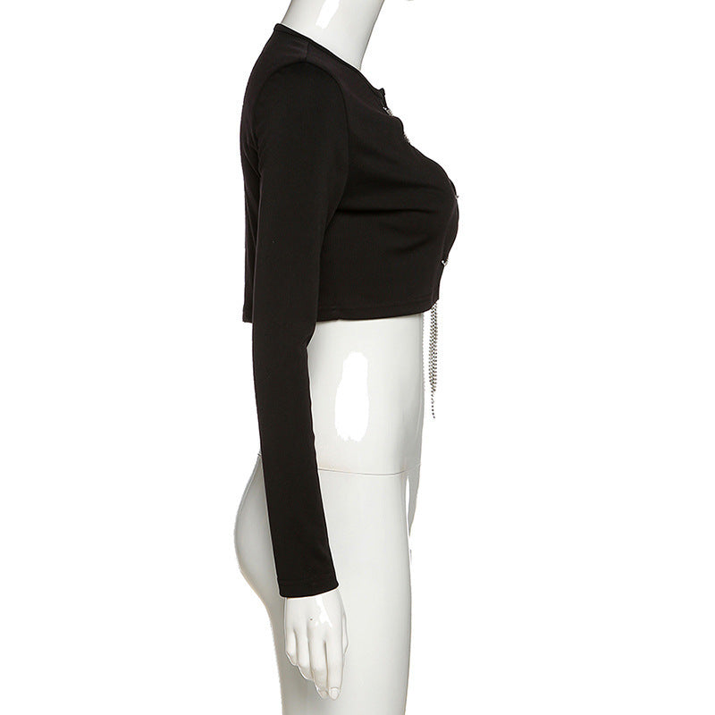 Women's Crew Neck-Tie Crop Slim Fit T-Shirt