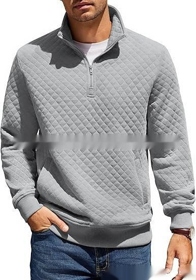 Men's Long Sleeve Knitted Zip Pullover Plaid Sweatshirt