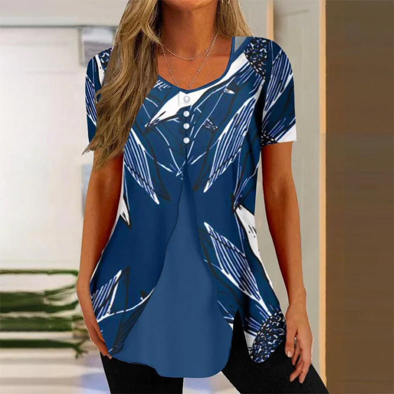 Ladie's Round Neck Two Pieces Short Sleeve Shawl Tops