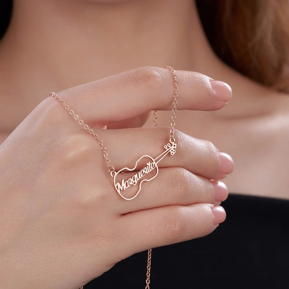Stainless Steel Guitar Hollow Name Necklace
