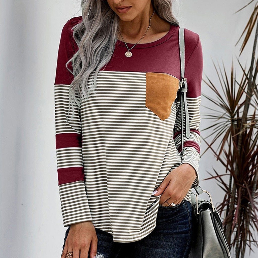 Striped stitching contrast color T-shirt