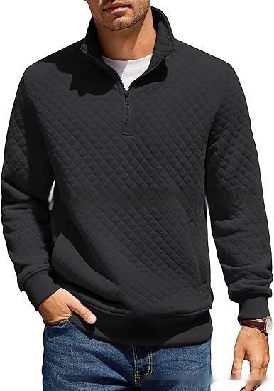 Men's Long Sleeve Knitted Zip Pullover Plaid Sweatshirt