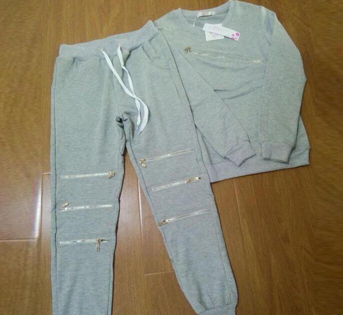 Sexy zipper plus velvet long sleeve sweater suit