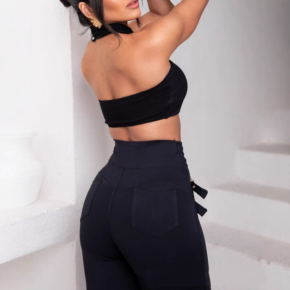 Ladie's Waist Metallic Belt Tight Skinny Pants
