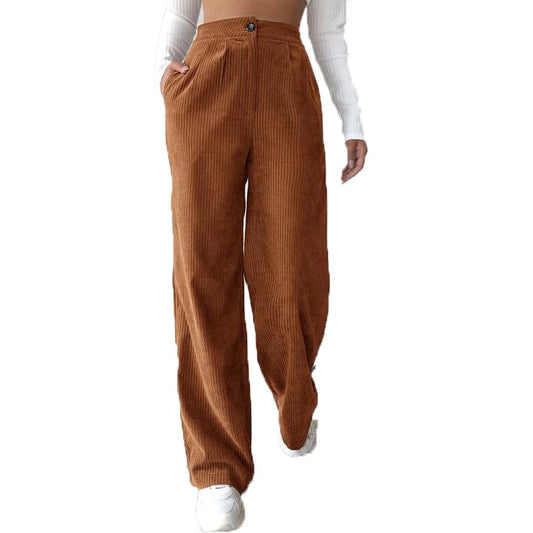 High Waist Pants Corduroy Baggy Straight Trousers