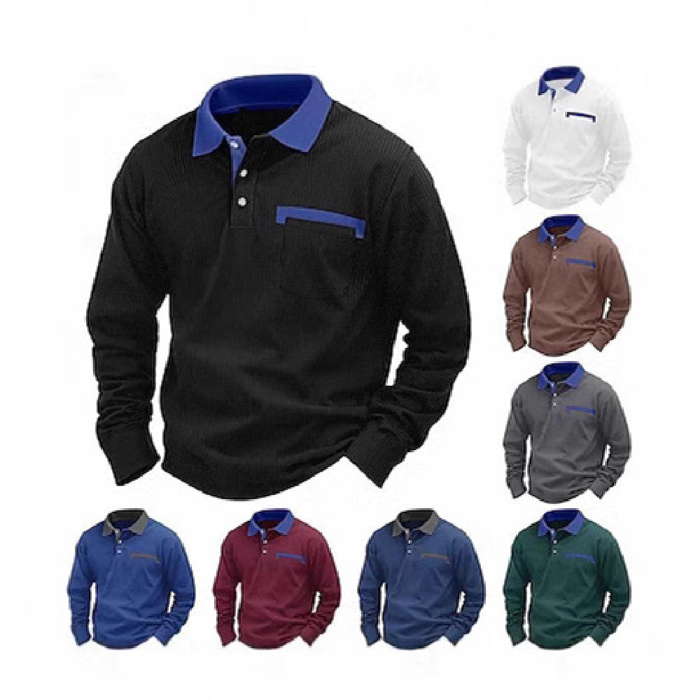 Men's Long-sleeved Waffle Polo T-Shirt