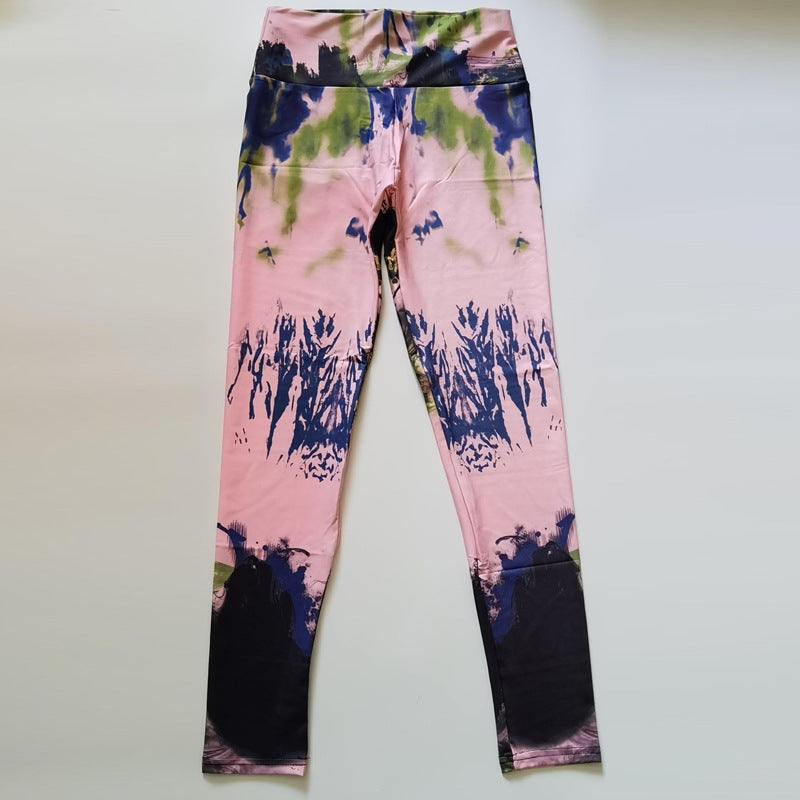 Ink Pattern High Waist Fitness Leggings Pants