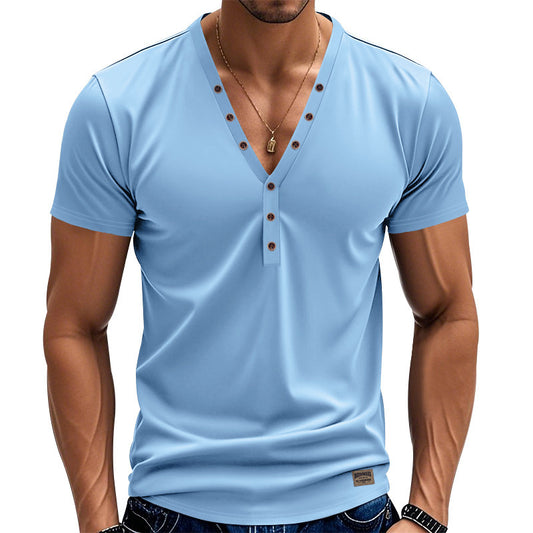 Men's Loose Thin Trendy V-neck Buttons