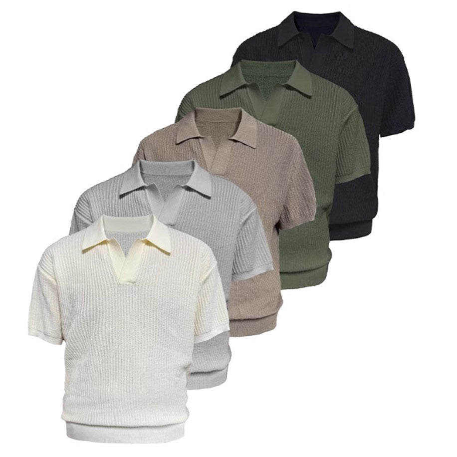 Polo Style Collar Stripes Ice Silk T-Shirt