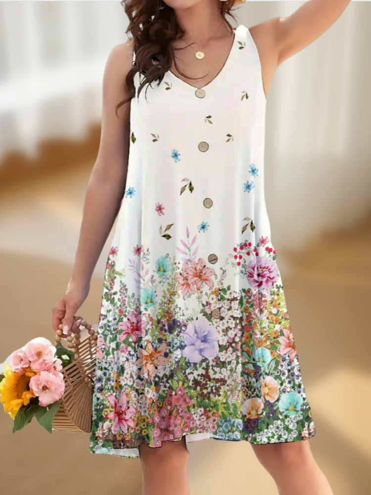 Loose Sleeveless Twisted Button Dress