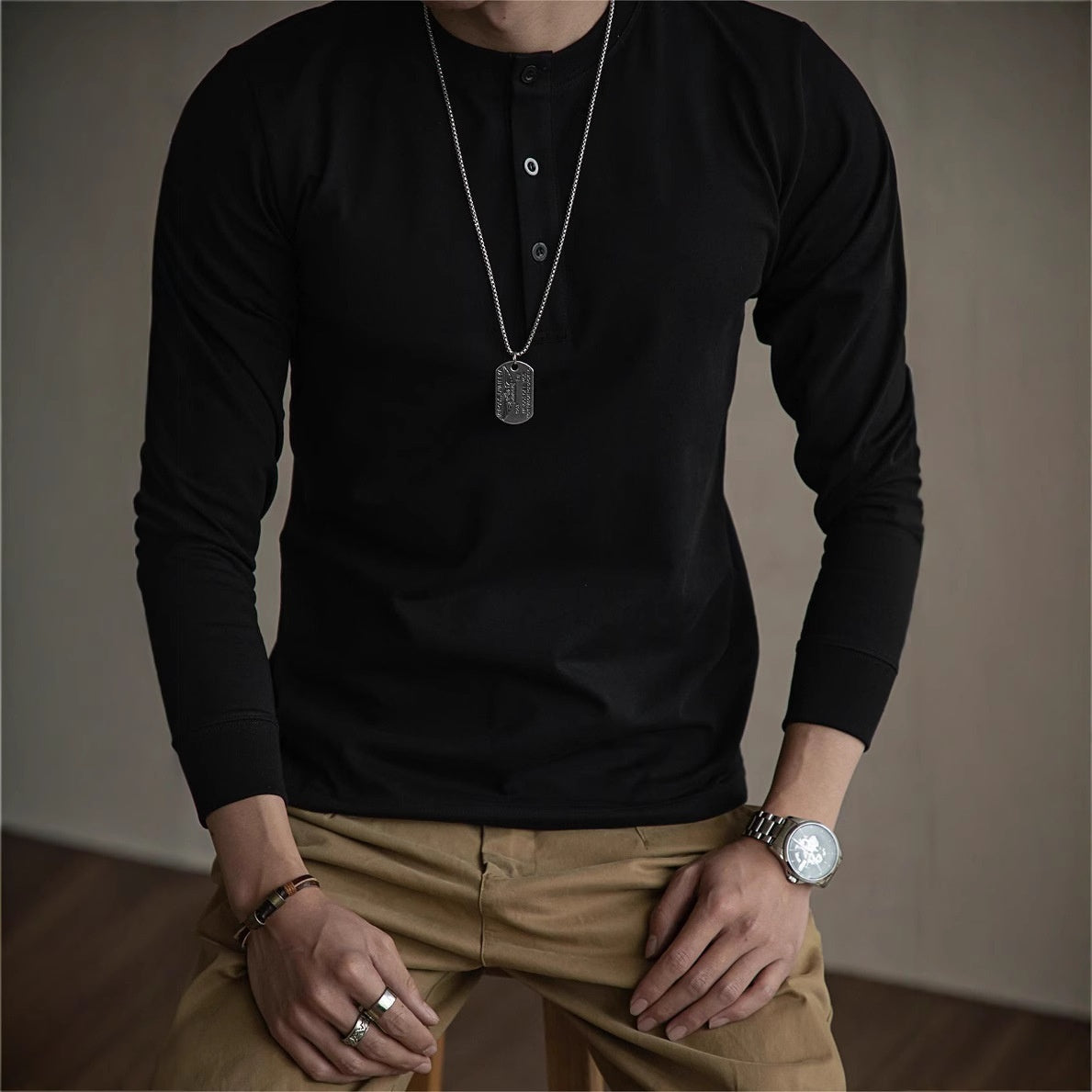 Henley Shirt Slim Cotton T-shirt