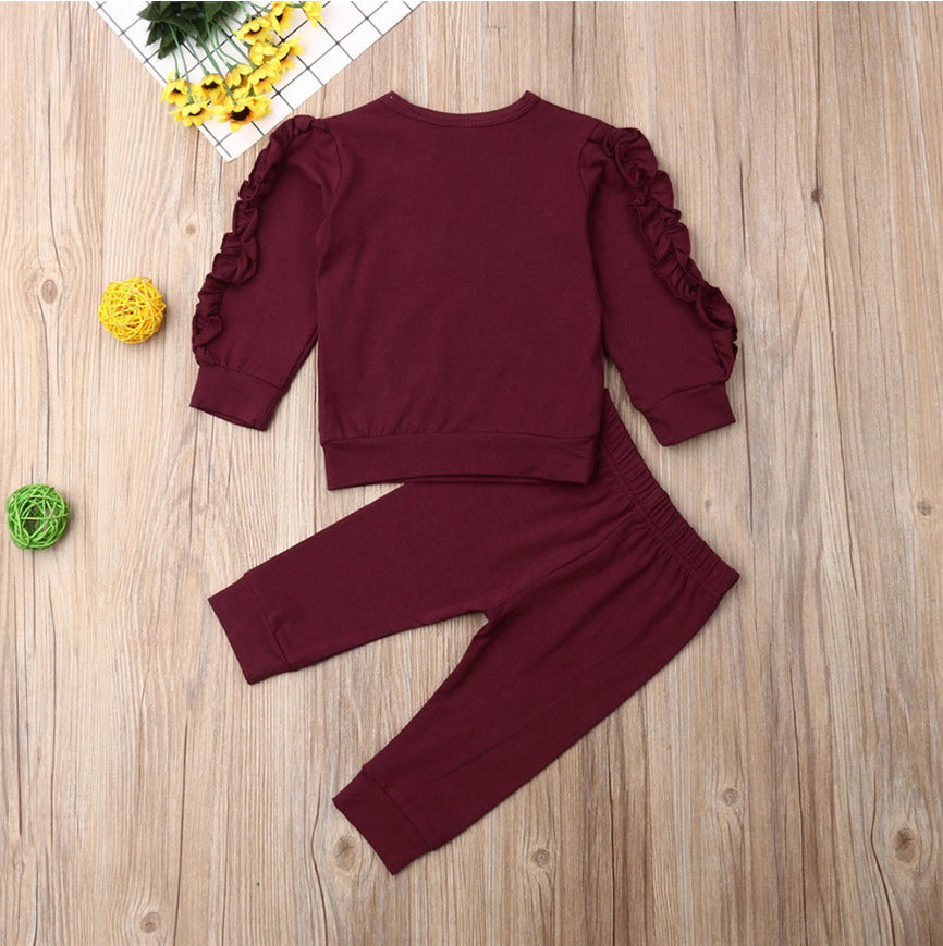 Kids Ruffles Jumper Long Sleeve Sweatshirt Pants