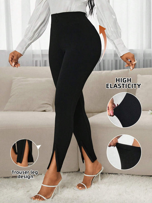 Ladies Elegant Split Hem Slim Fit Pants