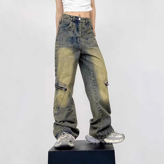 High Street Yellow Mud Dyed Denim Trousers