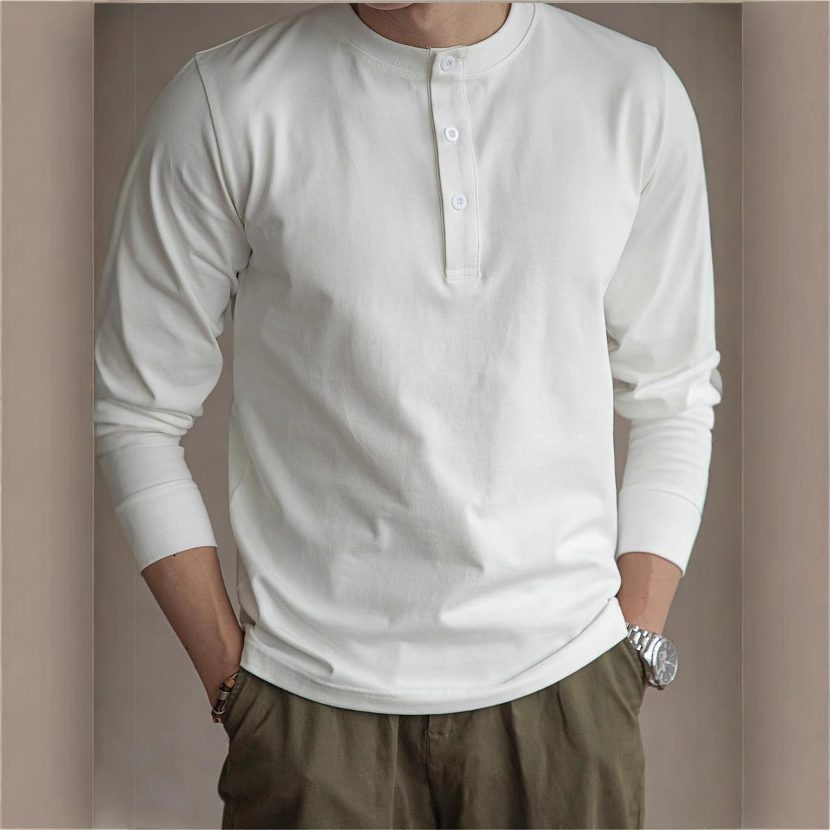 Henley Shirt Slim Cotton T-shirt
