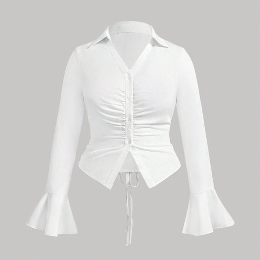 Ladies' Elegant Cinched Belly, Flared Sleeves, Back Strap Shirt