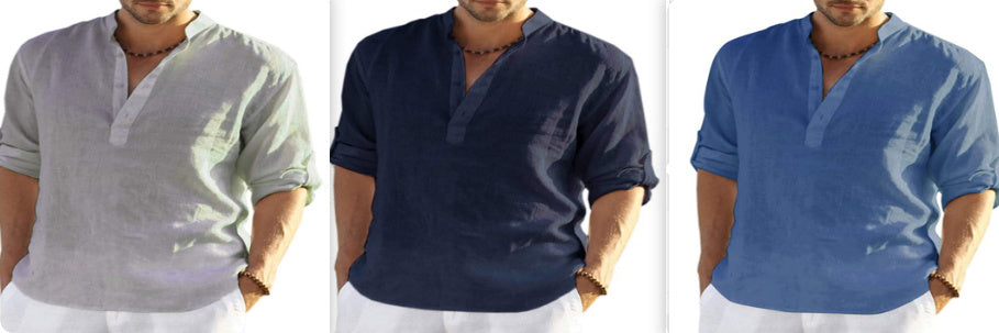Cotton Linen Long Sleeve Shirt Loose Stand Collar