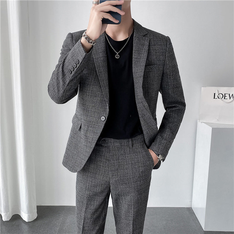 Men's Plaid Suit Business Casual Two-piece Suit