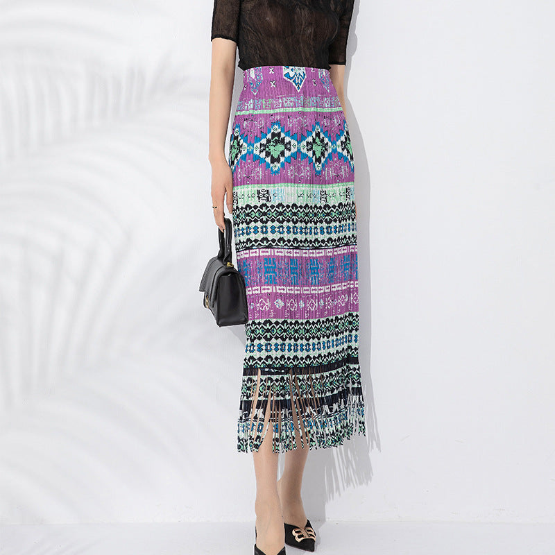 Ladie's Pleated Print Skirt