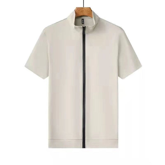 Men's Cardigan Zipped Stand Collar Short Sleeve