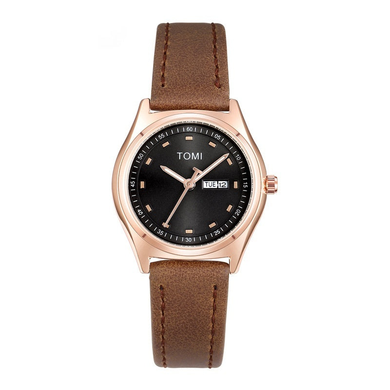 Fashion Simple Double Calendar Leather-belt Watch