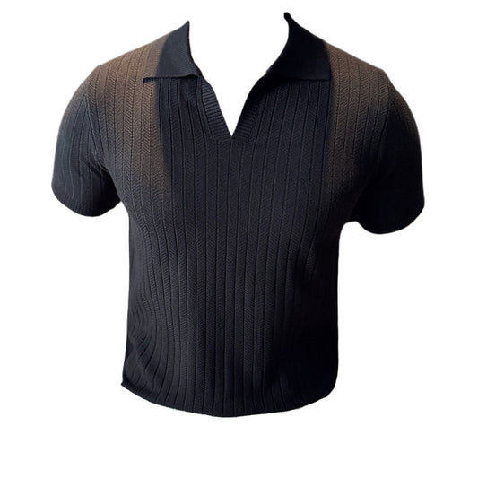 V-neck Knitted Lapel Short-sleeved Thin Men's T-Shirt