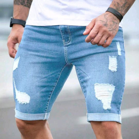 Nice Blue Multi-hole Design Denim Shorts