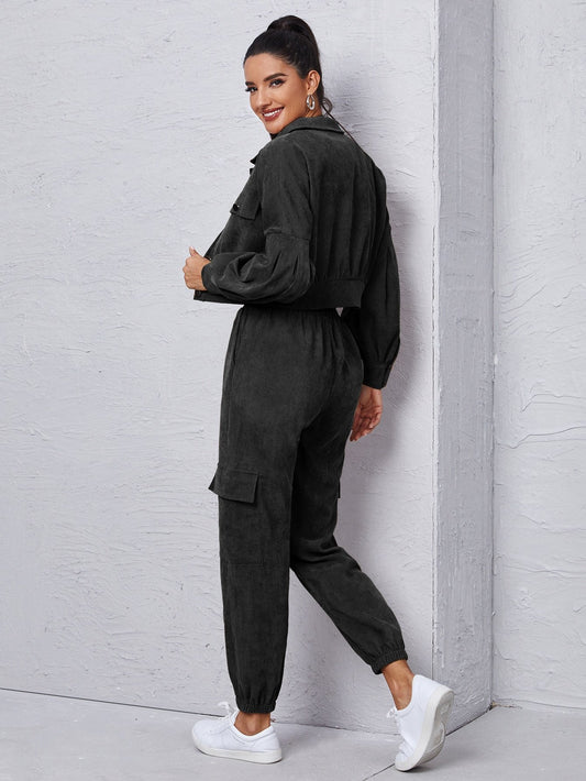 Flap Detail Jacket With Tie Front Cargo Pants