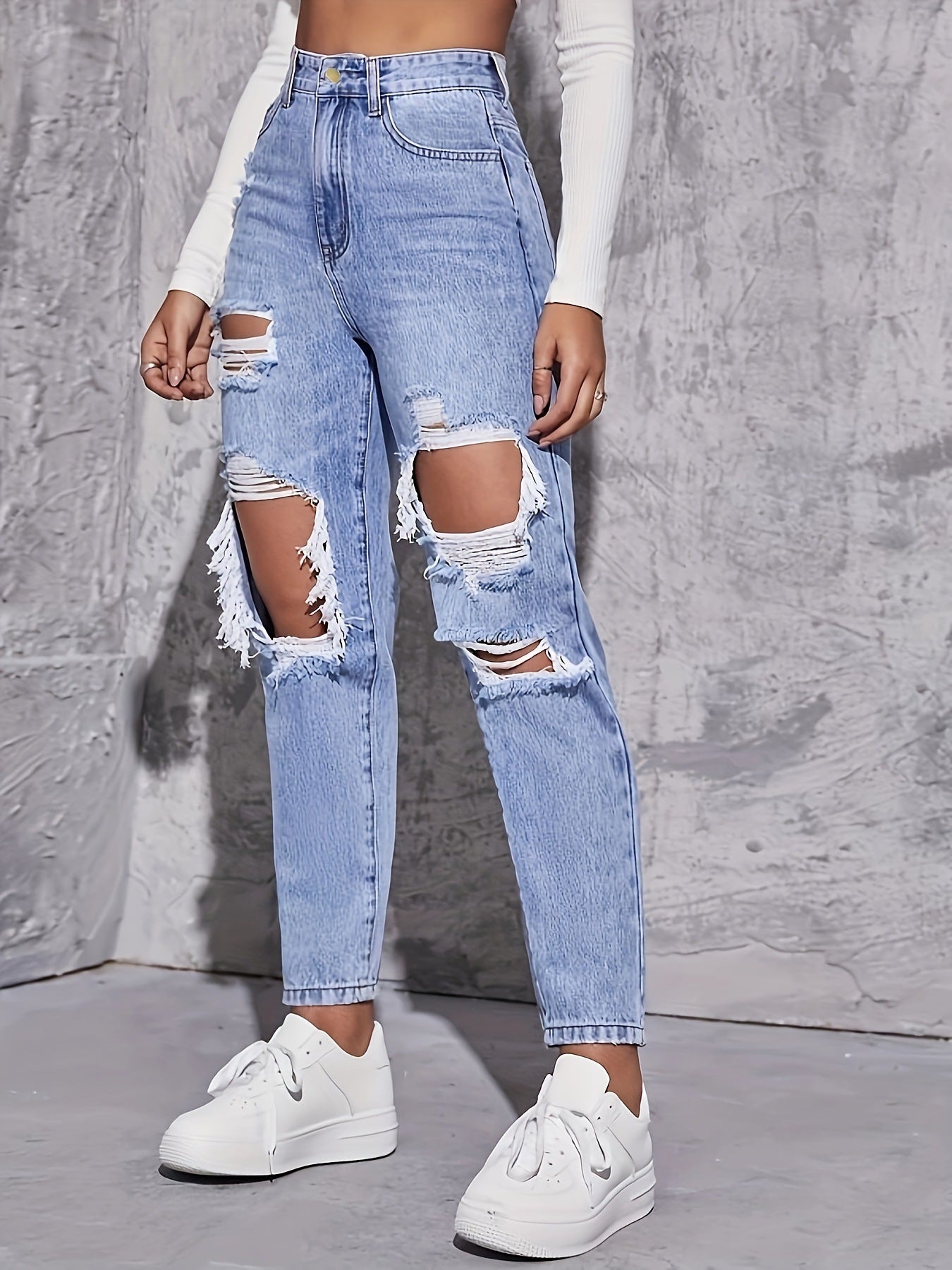 Waist Ripped Denim Trousers