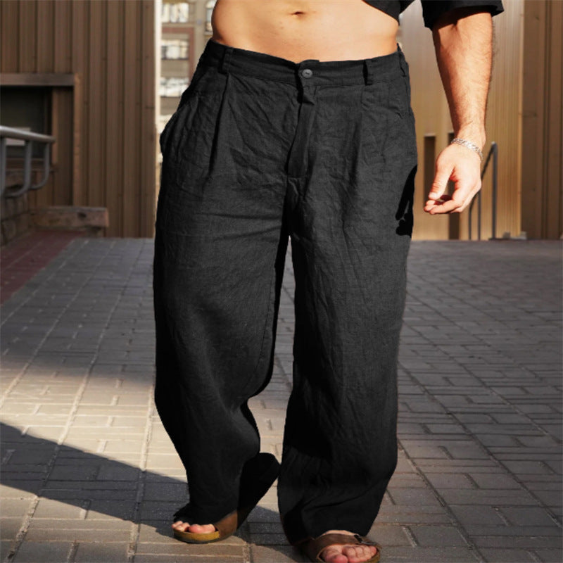 Men's Linen Pleated Wide-leg Pants