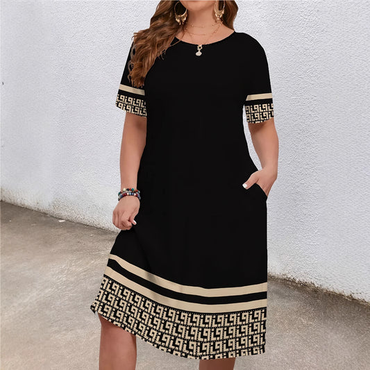 Comfortable Contrast Color Short Sleeve Dress