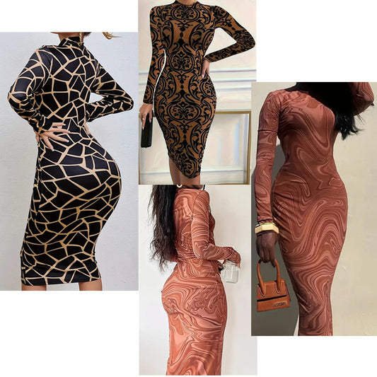 Ladie's Mid-collar Sexy Polyester Hip Dress