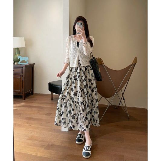 Elegant Romantic Flower In Straight Chiffon Skirt