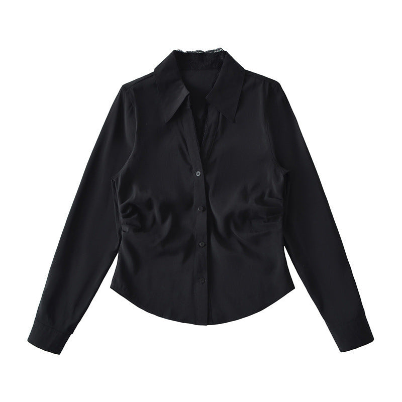 Lace Stitching Tight Waist Shirt