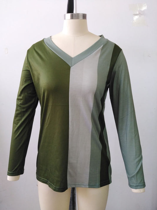 V-neck Striped Long Sleeves T-shirt