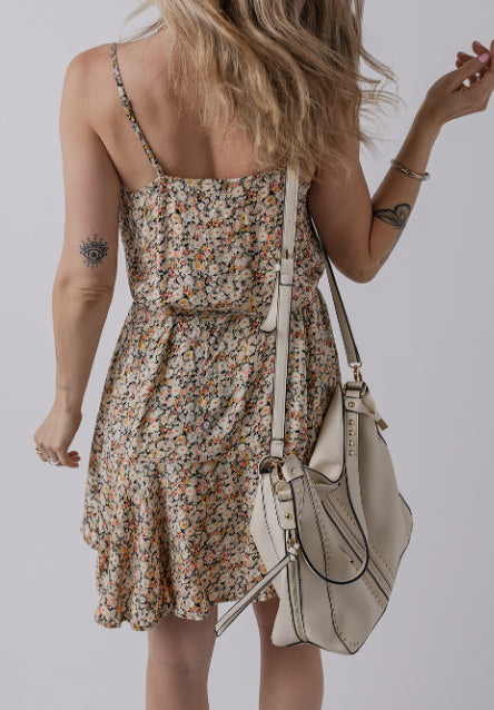 Khaki Boho Tie Waist Flared Sundress