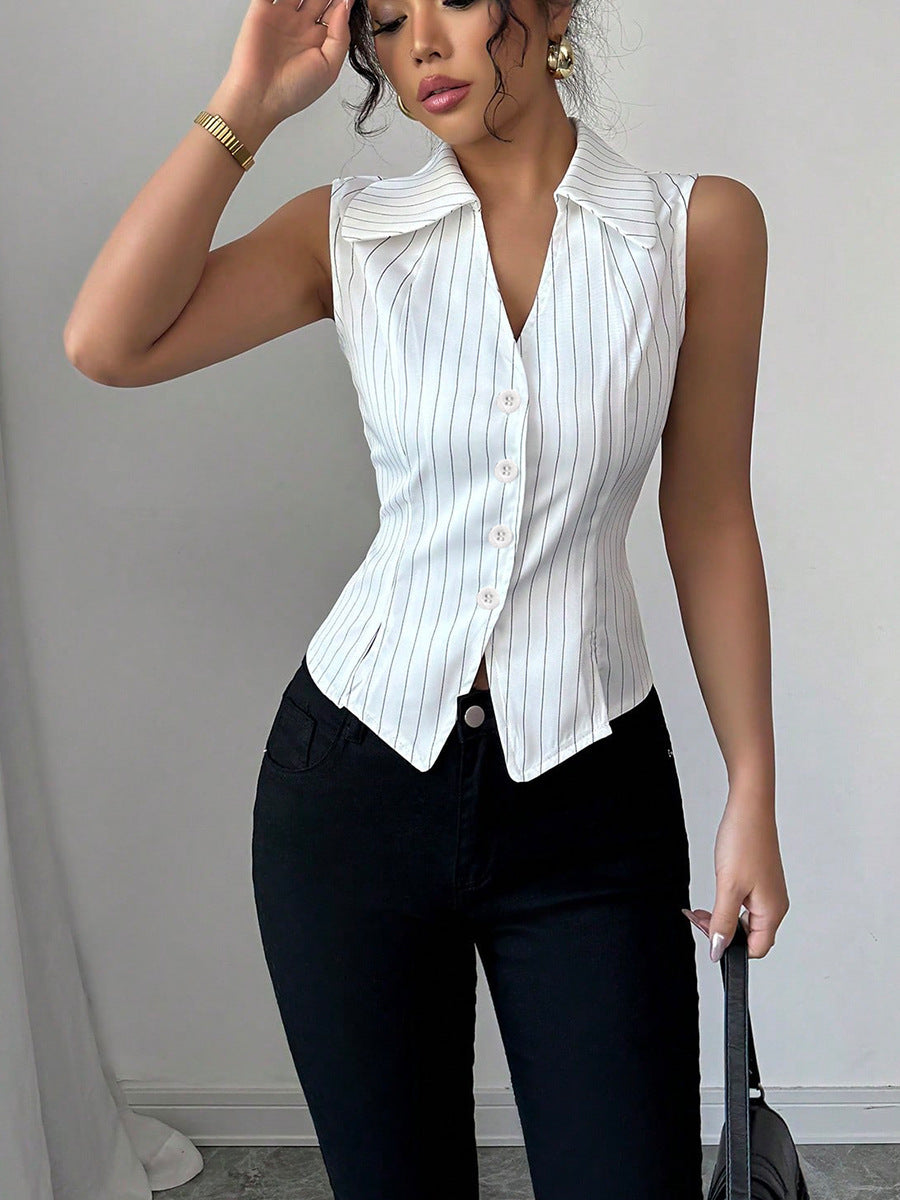 European and American Striped Sleeveless Shirt