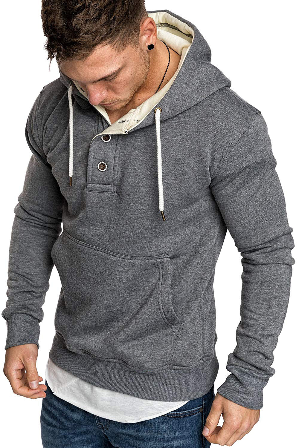 Men's Button-trimmed hooded fleece sweatshirt
