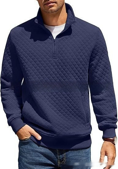 Men's Long Sleeve Knitted Zip Pullover Plaid Sweatshirt