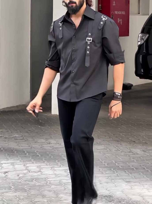 Men's Black Utility - Style Button - Up Shirt