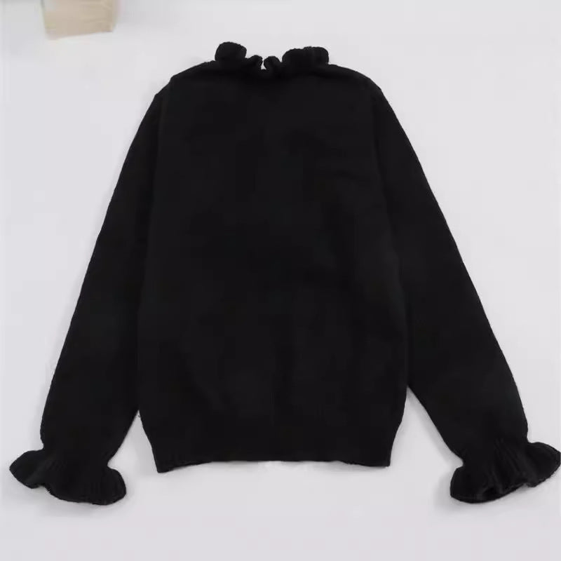 Winter V-neck Ruffled Knitted Sweater Long-sleeved Tops