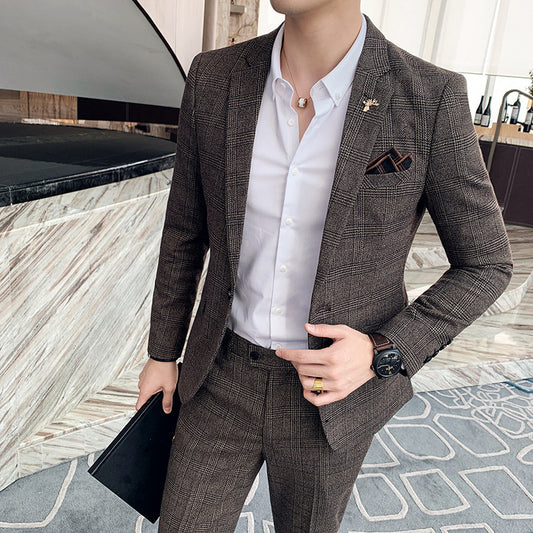 Men's Plaid Suit Business Casual Two-piece Suit