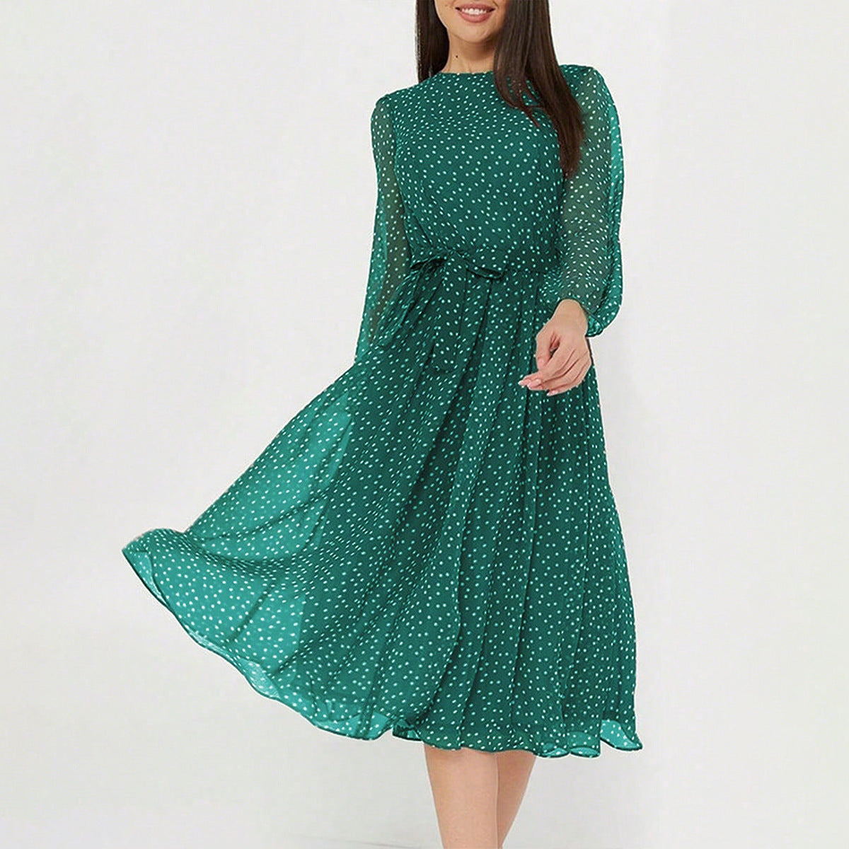 Polka Dot Long Sleeve Maxi Dress